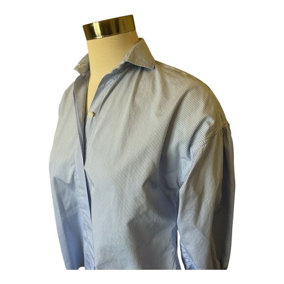 ANN MASHBURN Penelope Striped Puff Sleeve Button Down Shirt Sz XS - Picture 3 of 6
